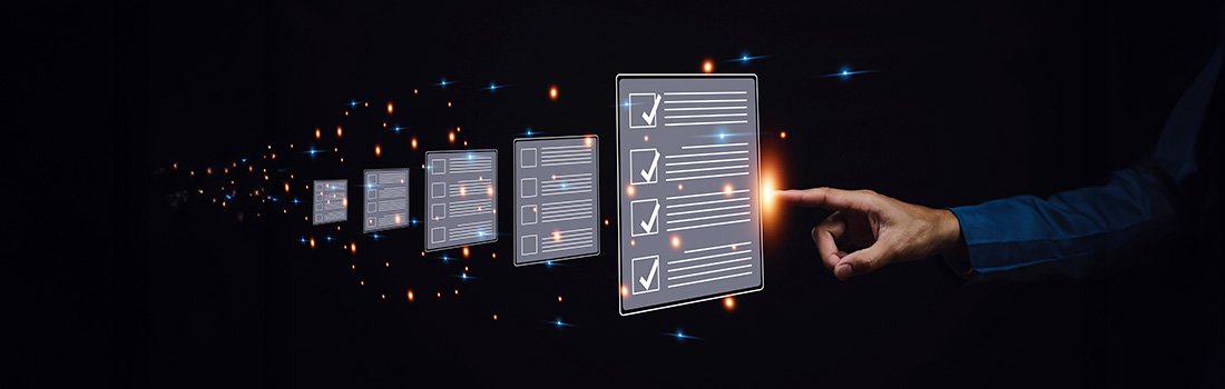 Finger pointing at virtual pages of contract, indicating how to buy best contract lifecycle management software