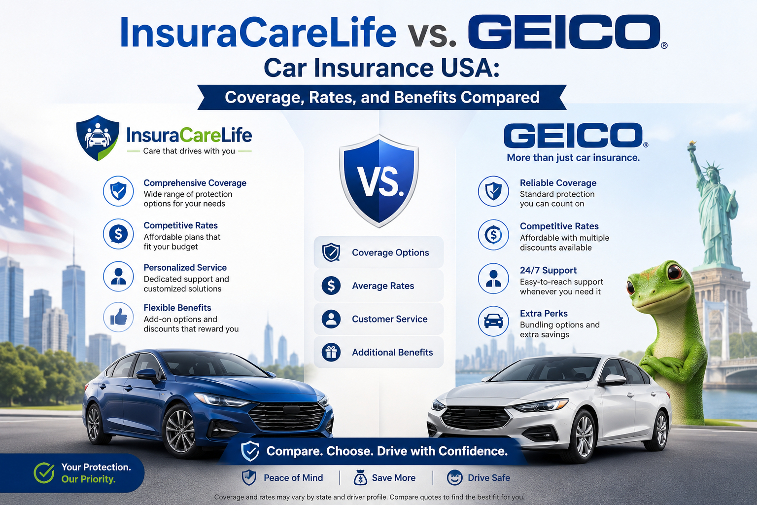 InsuraCareLife vs. GEICO Car Insurance USA: Coverage, Rates, and Benefits Compared